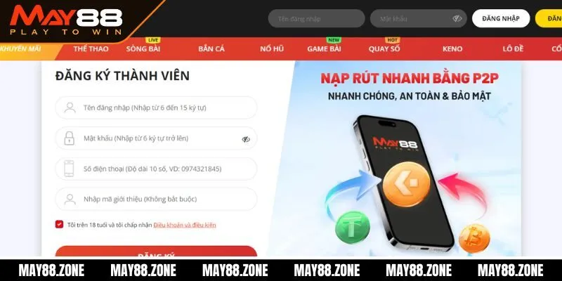MAY88 8 Hướng dẫn đăng ký MAY88 với 3 bước